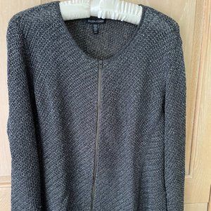 Eileen Fisher Black Open-weave Zip-front Cardigan Size Medium